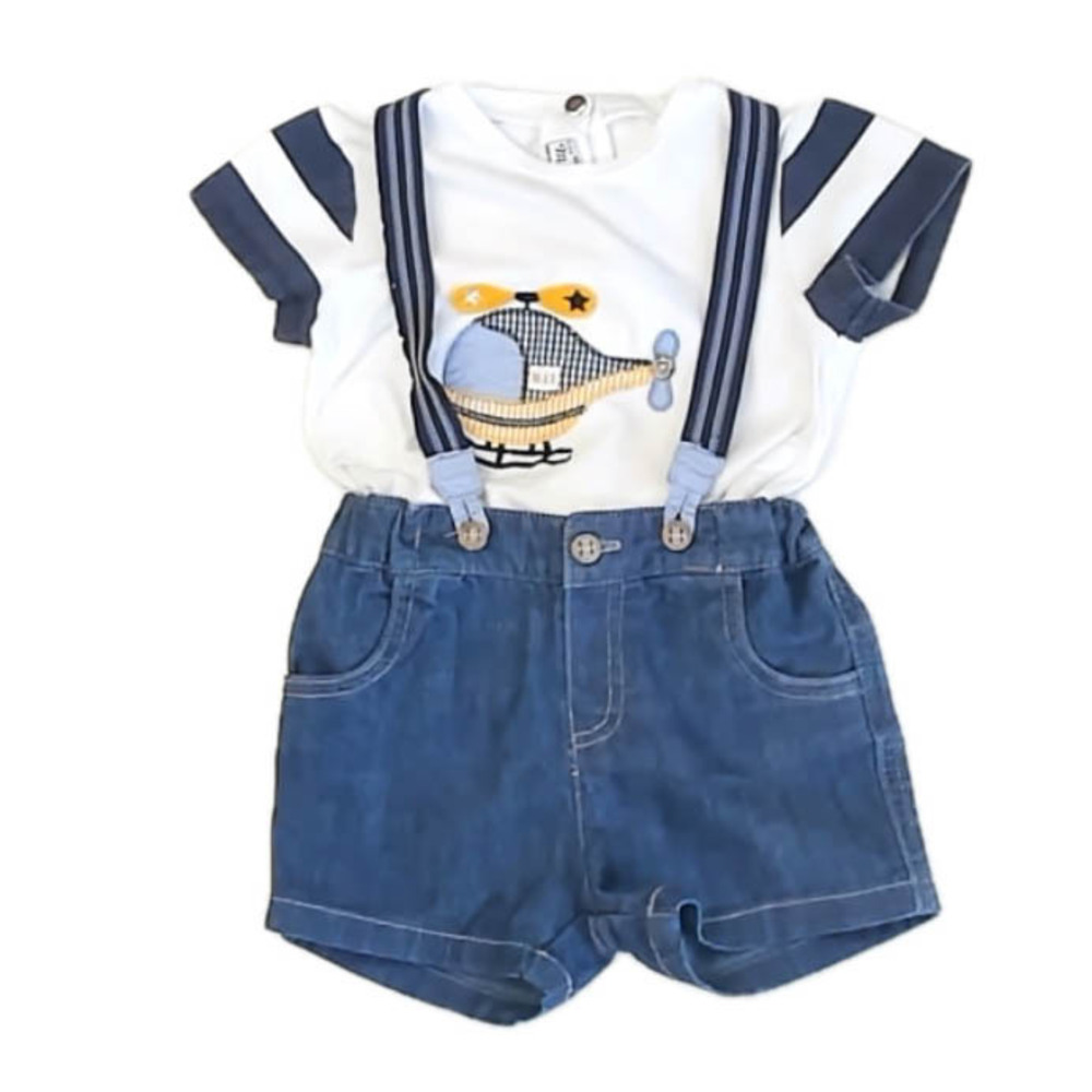 Mayoral Boys White | Blue Romper size: 6-12 Months